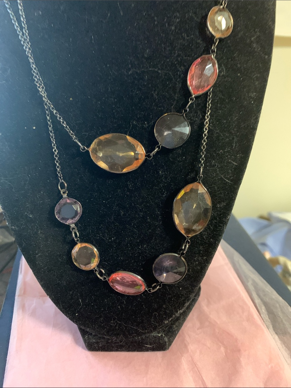 Multicolor Faceted Glass Station Necklace - Women